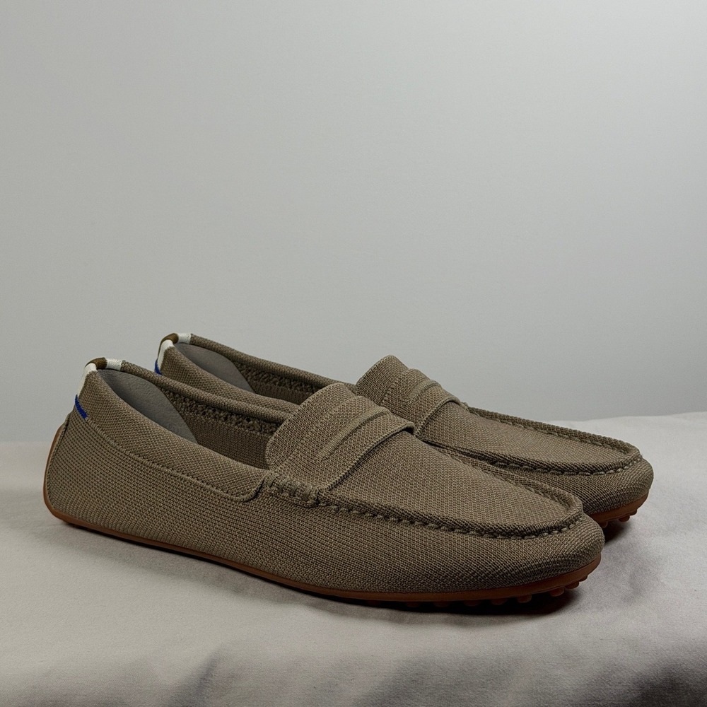 Rothys The Driver Womens 10 Taupe Brown Knit Penny Loafer Driving Shoes